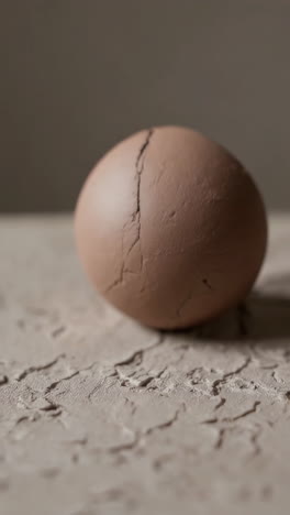 cracked clay sphere on textured surface