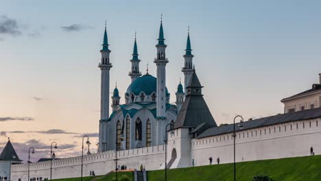 russia, kazan, evening time lapse with beautiful kul sharif mosque, summer cityscape in kazan