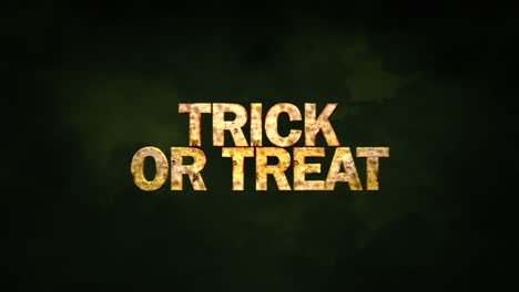 ominous clouds forming trick or treat text in a cinematic night sky