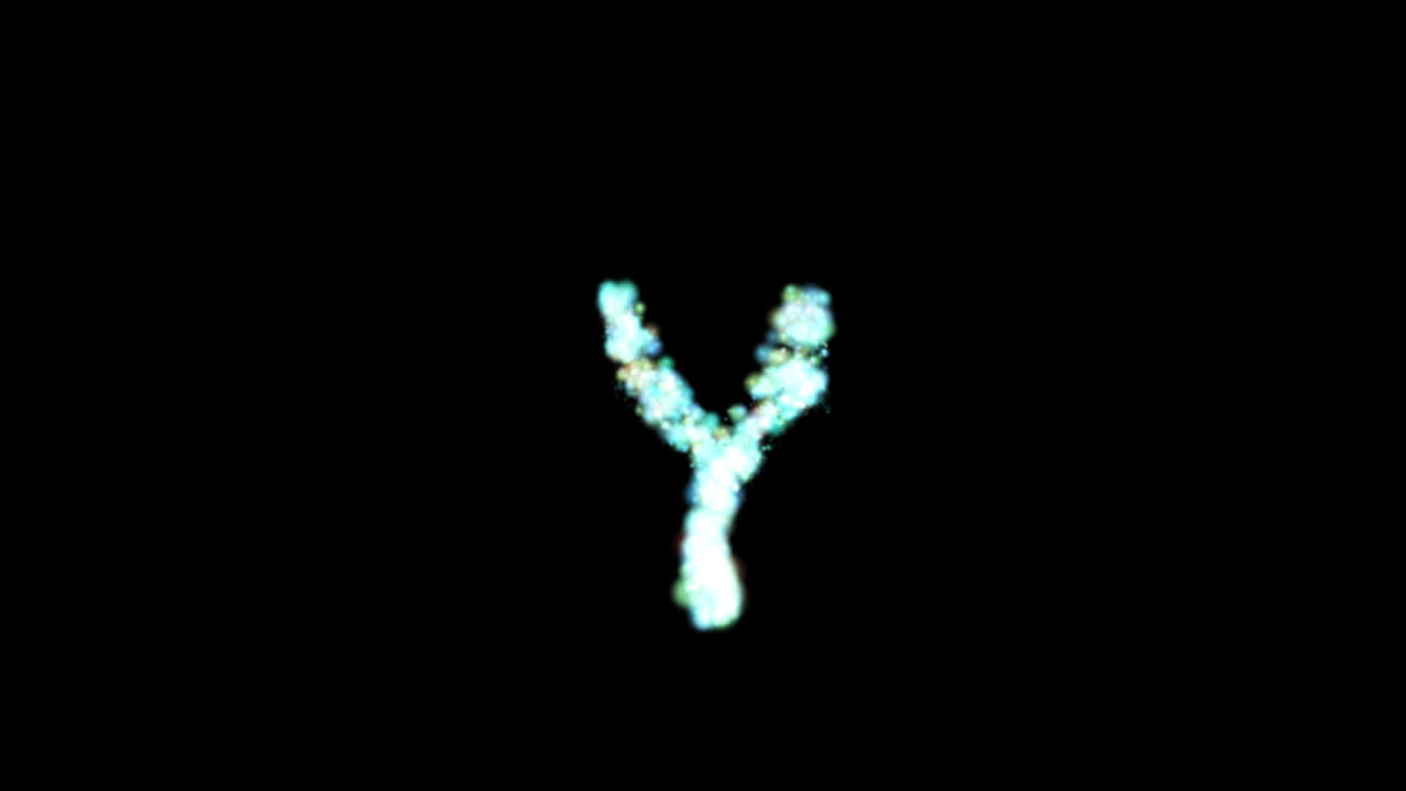 Lettera Y di particelle blu luminose su sfondo trasparente