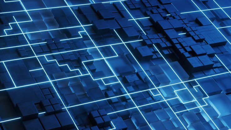Struttura di circuito stampato a cubo tecnologico, rendering 3D