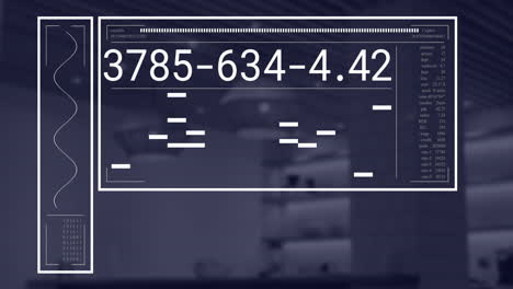 animation of financial data processing over empty office