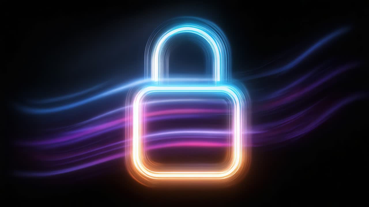 A Vibrant Digital Lock Icon Emitting Brilliant Light Trails, Symbolizing Security and Privacy in a Dynamic, Modern Aesthetic