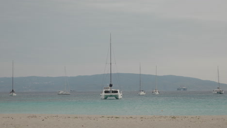 boats near simos beach in elafonisos greece