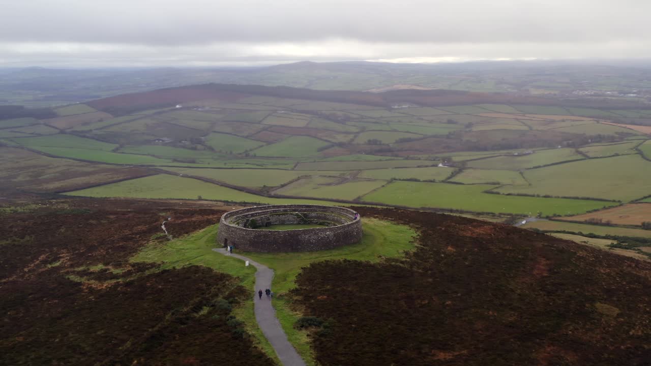 Stunning aerial views of Irish autumn landscape from Grianán of Aileach fortress