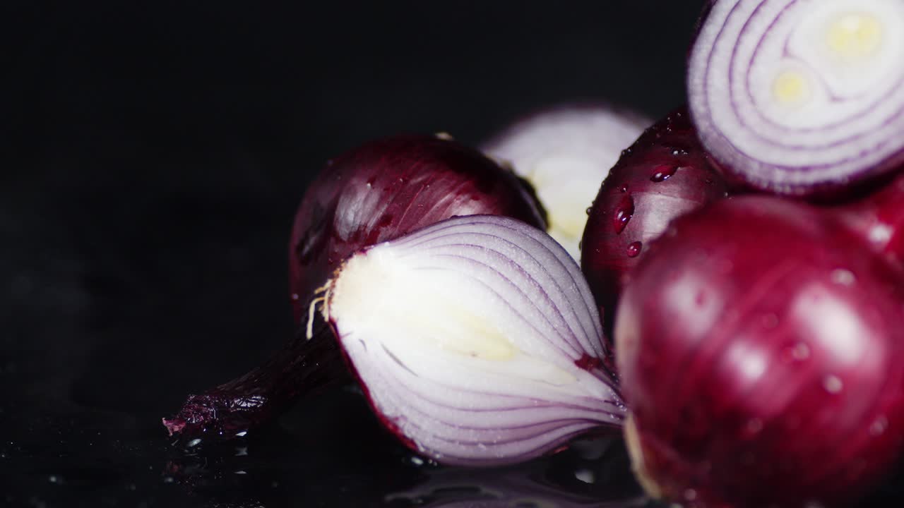 Fresh red onion with cool steam.
