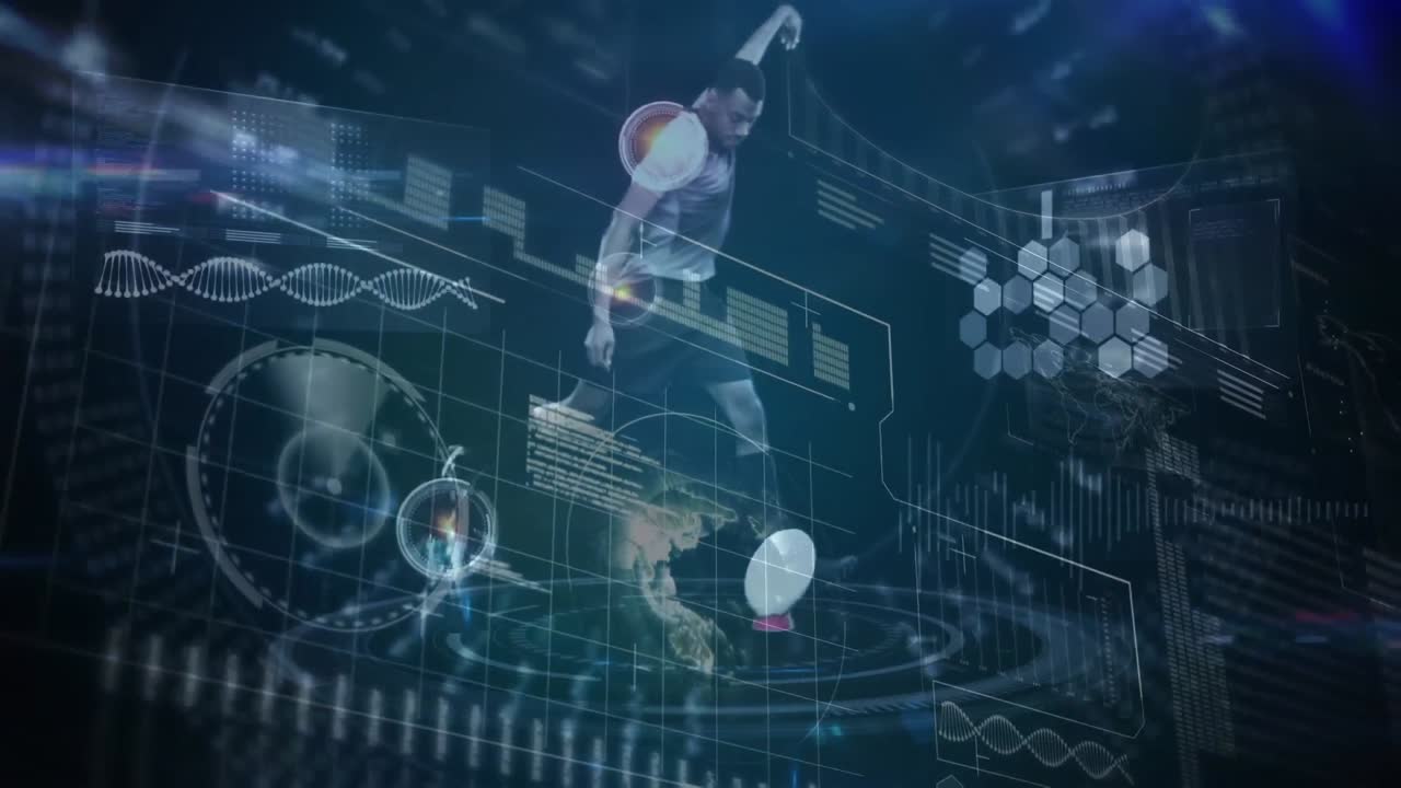 럭비를 하는 남성 럭비 선수와 함께 데이터 처리