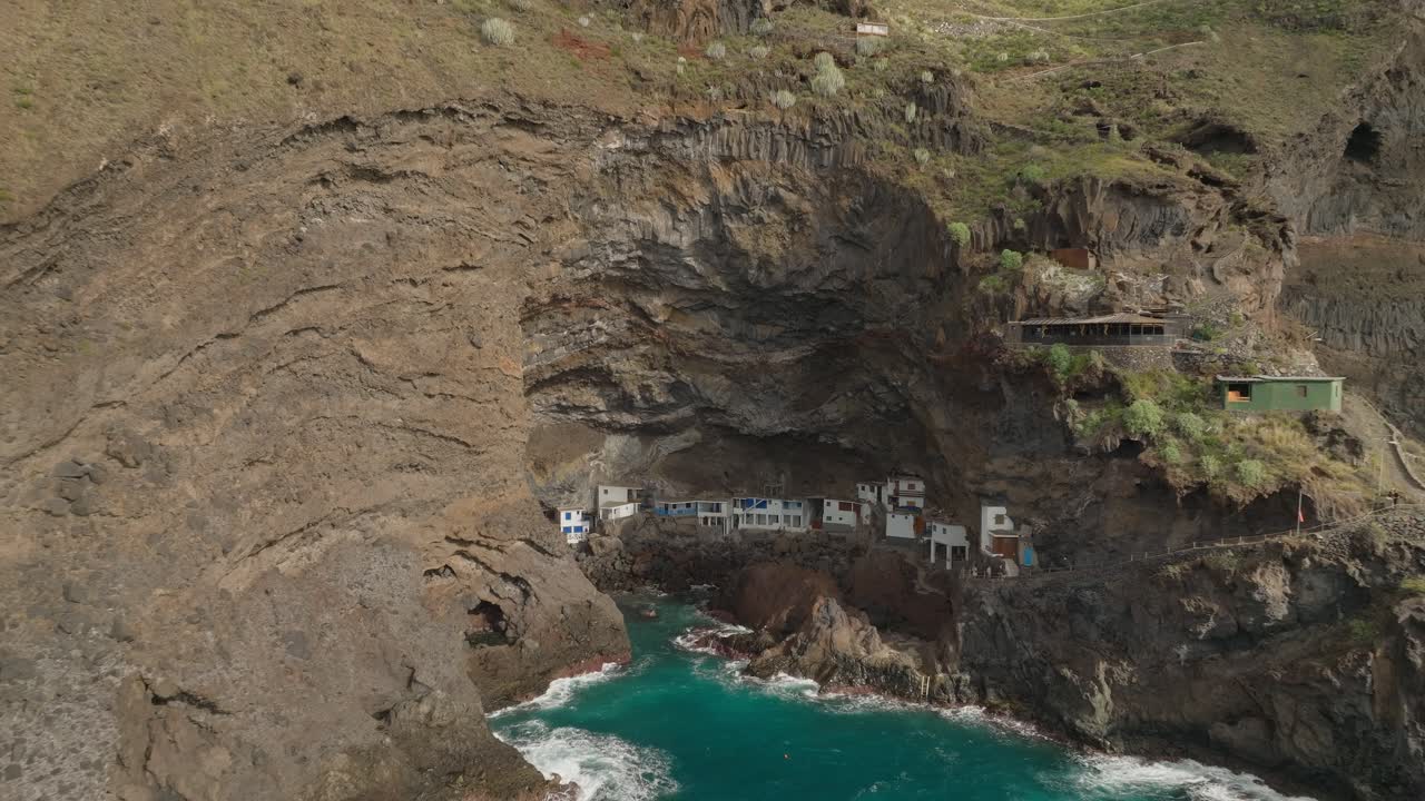 Secluded Poris de Candelaria fishing village on volcanic coast of La Palma