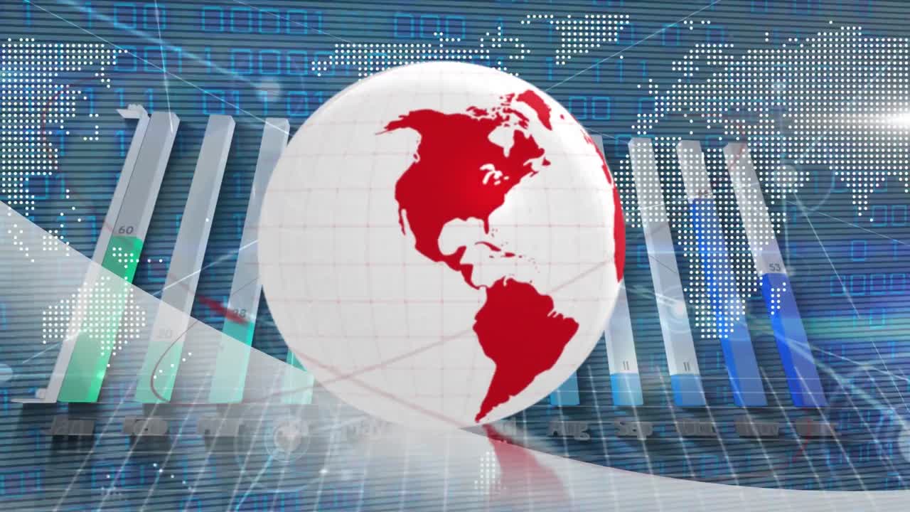 animación del globo, conexiones y procesamiento de datos a través de paneles solares.
