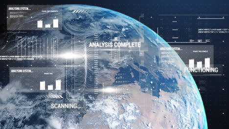 animation of data processing and statistics over globe