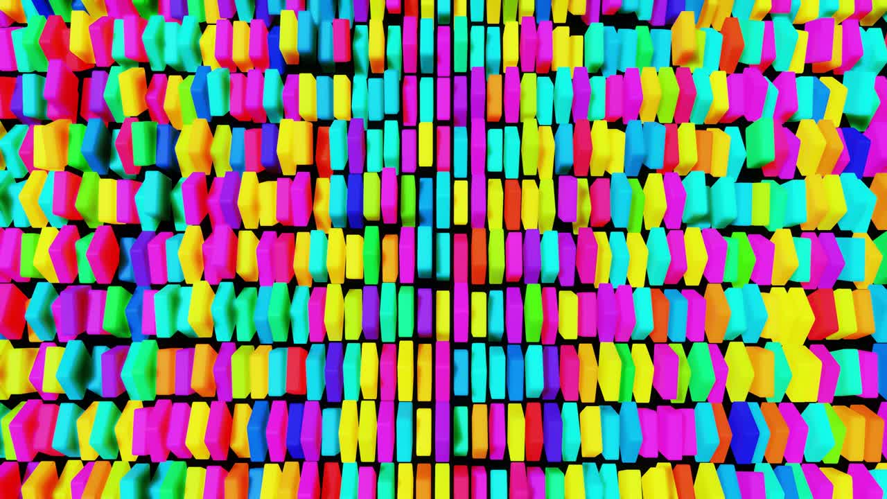 3D abstrakt simpel geometrisk baggrund med flerfarvede rektangler på en flade i 4K. Glat loopet animation. Roterende 3D-objekter. Kreativ simpel motion design-baggrund med 3D-objekter.
