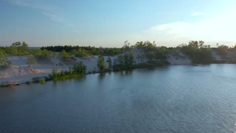 Drohne,-Die-Die-Sandbänke,-Dünen-Und-Bäume-Zeigt