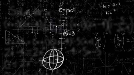Mathematical-diagrams-and-symbols-floating-against-mathematical-equations-on-black-background