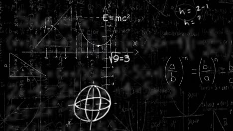 diagramas matemáticos y símbolos flotando contra ecuaciones matemáticas en un fondo negro