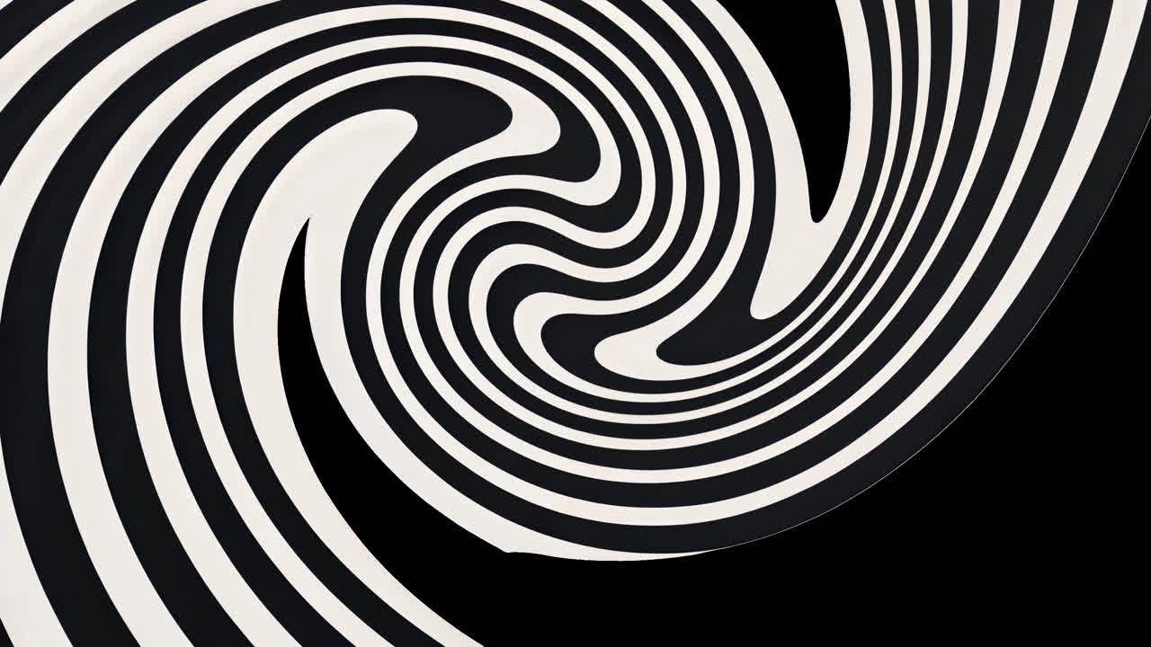 Abstract hypnotic black white swirl animated overlay, transparent 4K video, alpha channel, ProRes