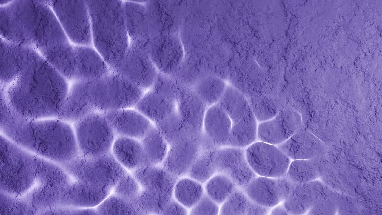 Abstract water reflection on purple textured surface. Sunlight ripple pattern with aquatic effect. Summer and vacation concept. Design for wallpaper, poster, banner, header, card. Flat lay copy space