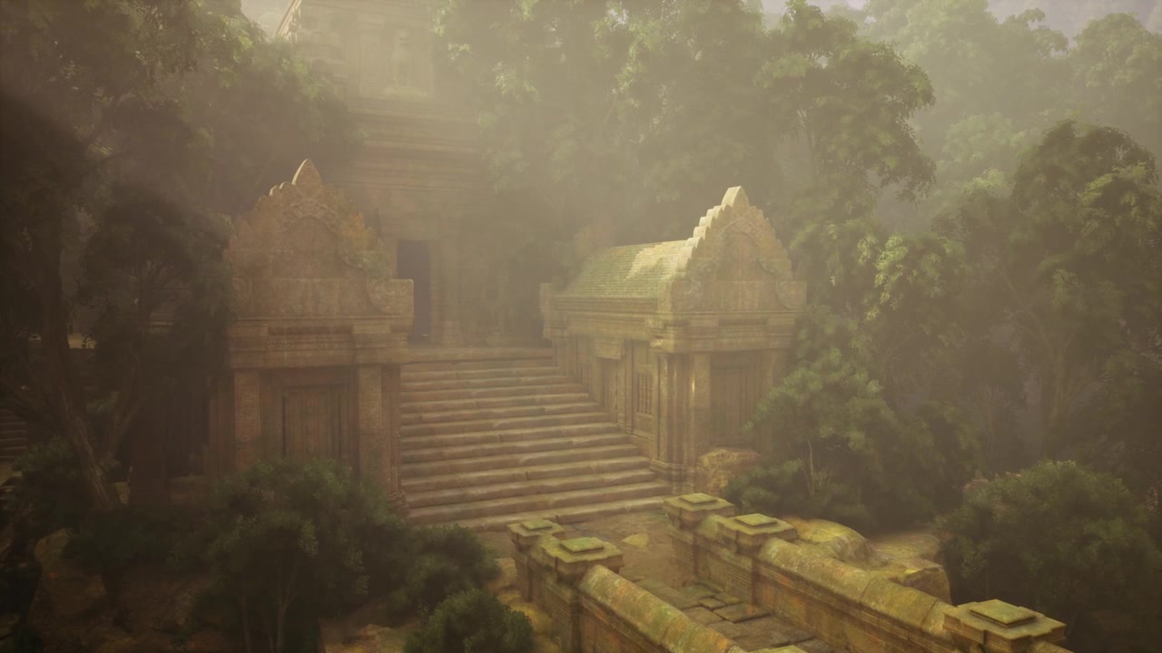 Timeless heritage site bathed in soft glow and atmospheric haze