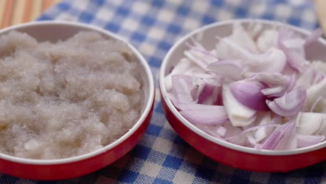 chopped onion and fish paste