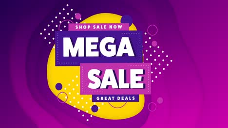 Animation-Von-Mega-Sale-Text-über-Abstraktem-Text-Auf-Violettem-Hintergrund