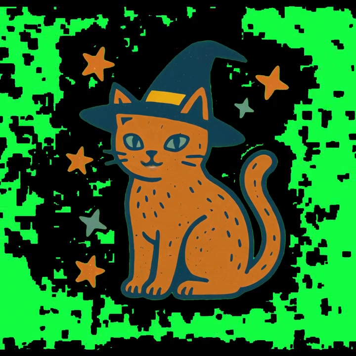 Animoitu kuvitus söpöstä noitakissasta Halloweeniin