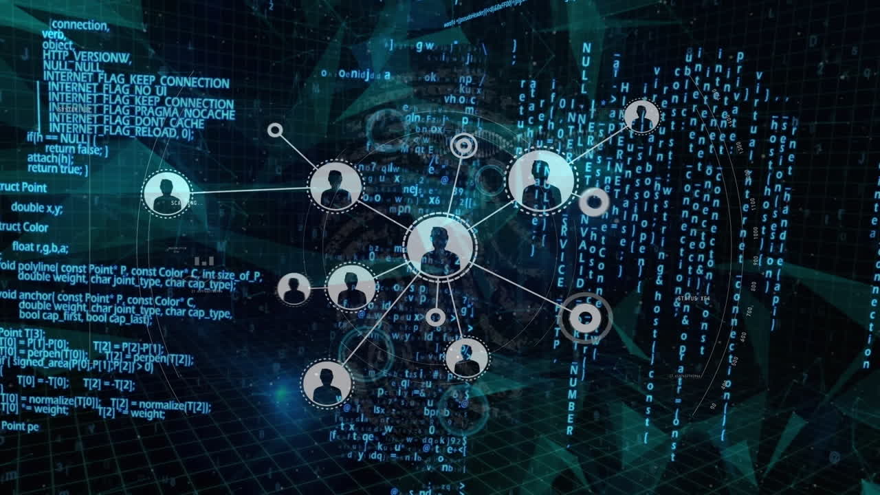 Animation of financial data processing on black background