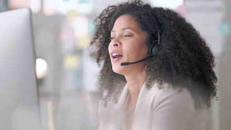 happy female customer service agent talking to
