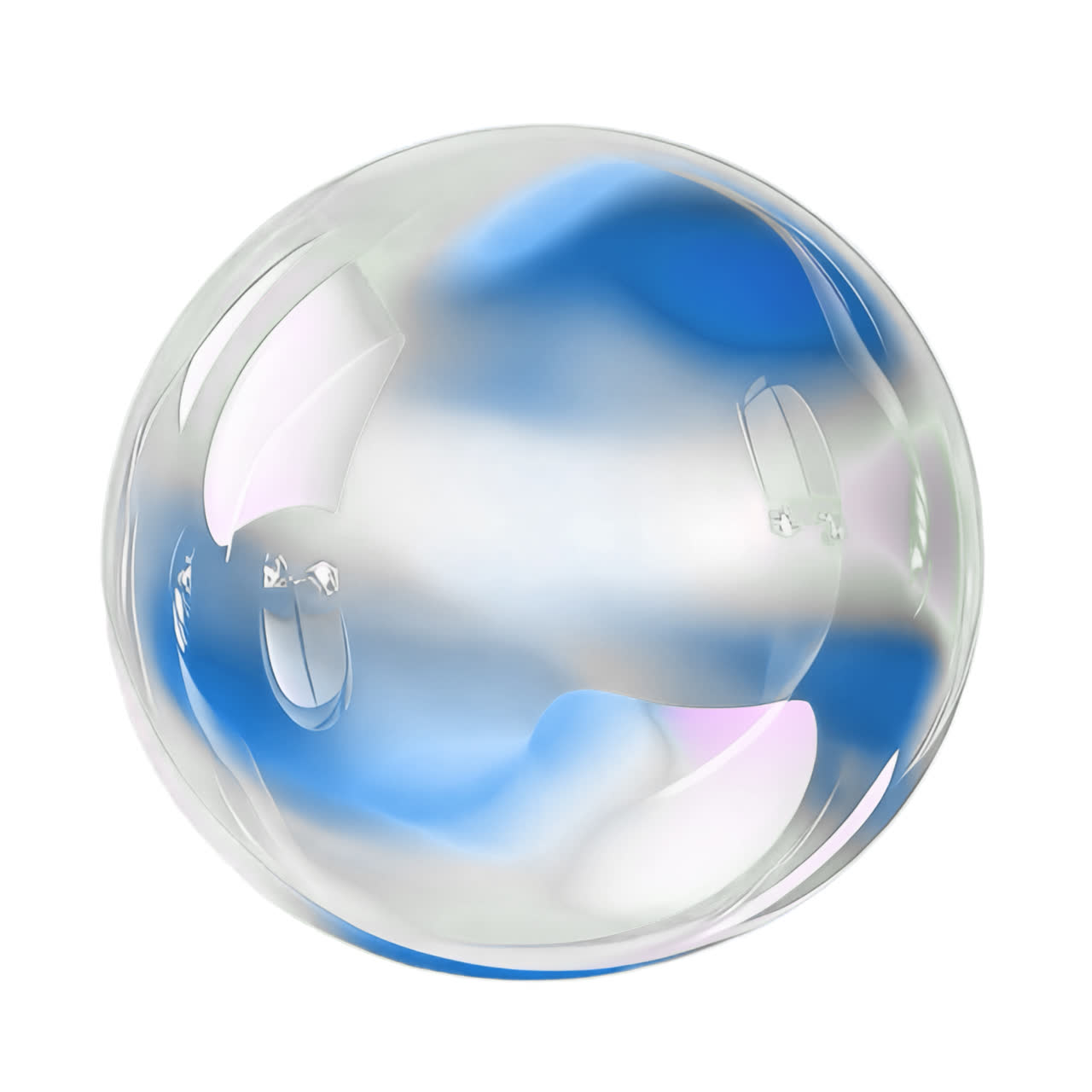 Transparent blue reflective bubble animation isolated asset, transparent 4K video, alpha channel
