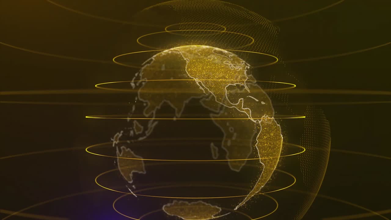 회전하는 지구. 전력 아크 라인을 가진 반이는 홀로그램으로 지구 행성. 기술 배경 루프. 지구 행성 회전 애니메이션 미래 기술 비즈니스 개념