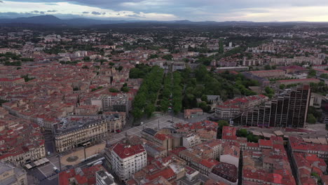 Ecusson-place-de-la-comédie-Montpellier-Triangle-Esplanade-trees-morning-aerial