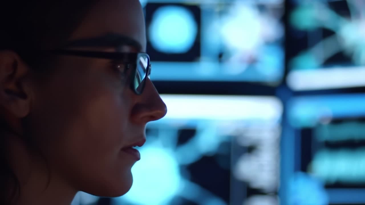 Woman Monitoring Data in a Control Room