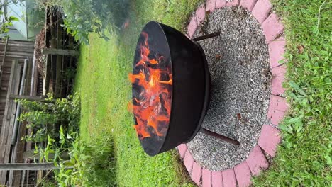 wide shot of burning fire basket