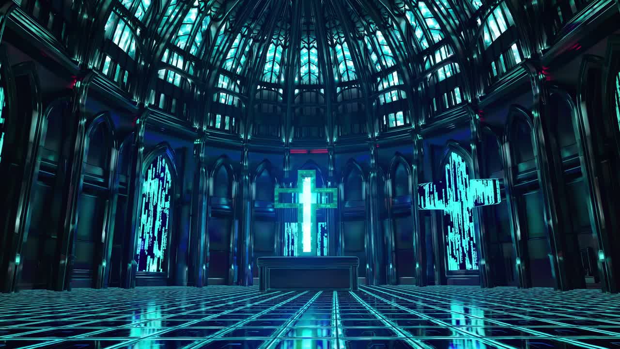 Interno di chiesa cyberpunk