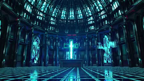 cyberpunk church interior