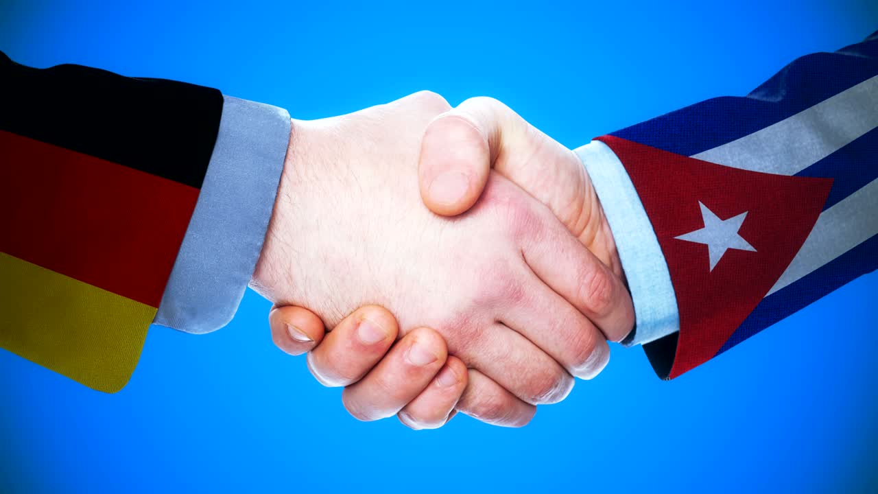 Germany - Cuba / Handshake concept animation about countries and politics / With matte channel