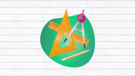 animación de iconos de artículos escolares sobre un fondo blanco