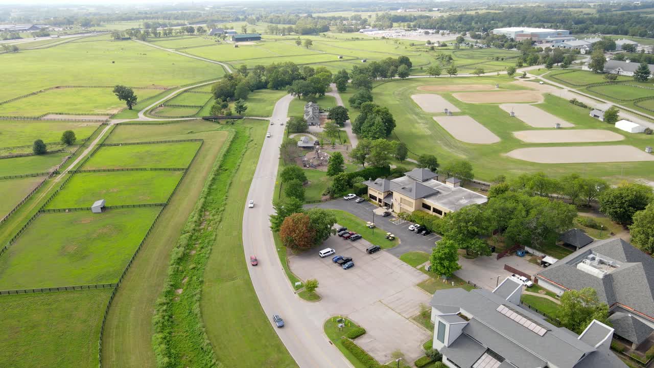 Aerial view of large dressage area of Kentucky Horse Park in Lexington Kentucky, USA