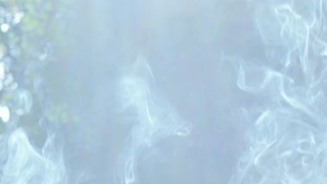 marco lleno de humo blanco lento que se eleva con un ligero fondo verde de la naturaleza