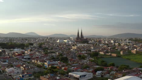 AERIAL:-Zamora,-Michoacan,-Mexico,-Catedral,-Santuario