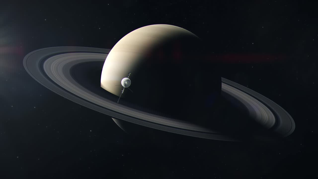 Voyage Space Probe Approaching the Gas Giant Saturn