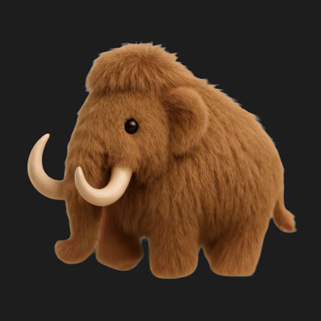 cute woolly mammoth plush toy animation isolated asset, transparent 4k video, alpha channel, prores