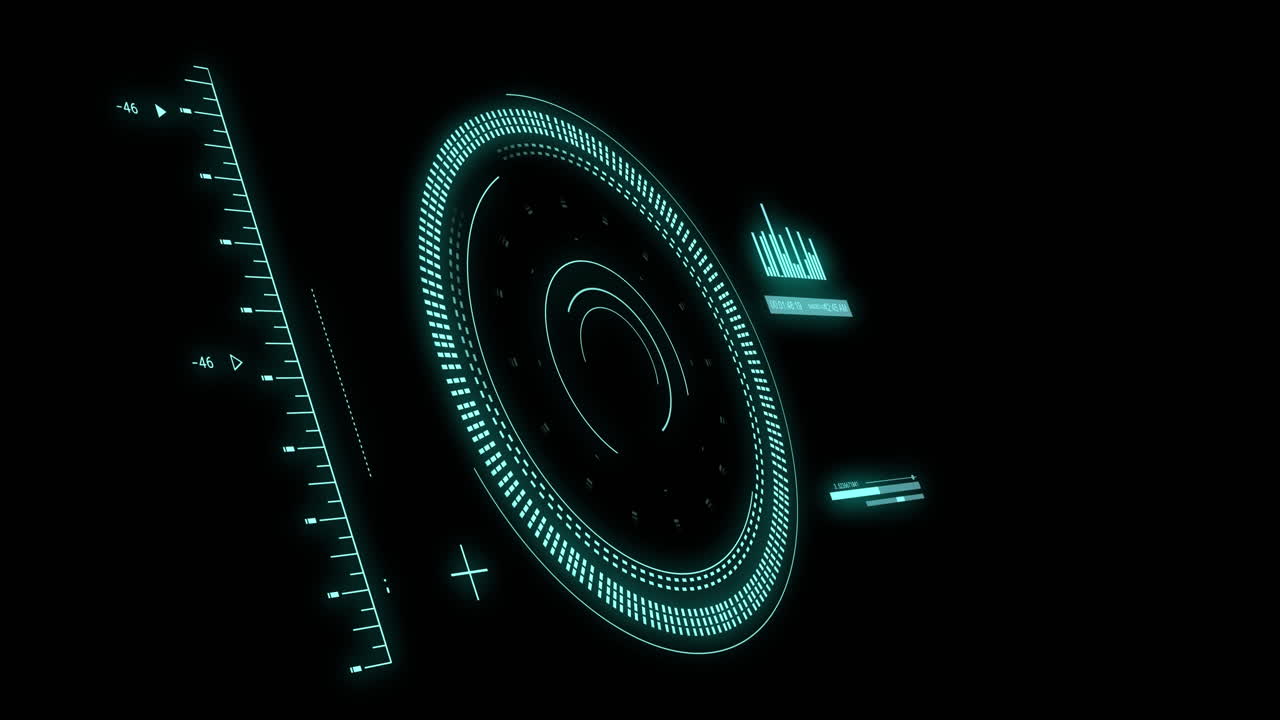 Animation of data processing with scope scanning on black background