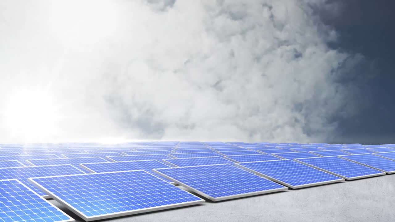 하늘을 배경으로 한 태양 패널의 애니메이션