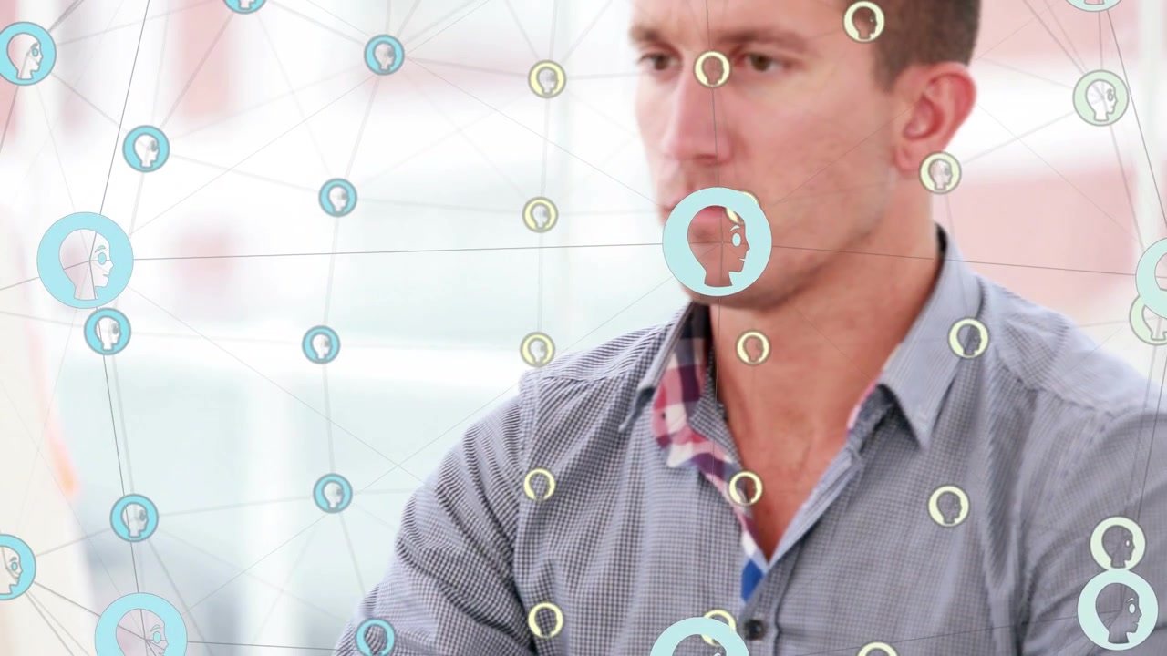 Woman flipping binder causing cam pulling back revealing exec nodes linking docs to him for review