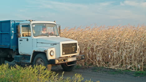 farm truck harvesting corn field