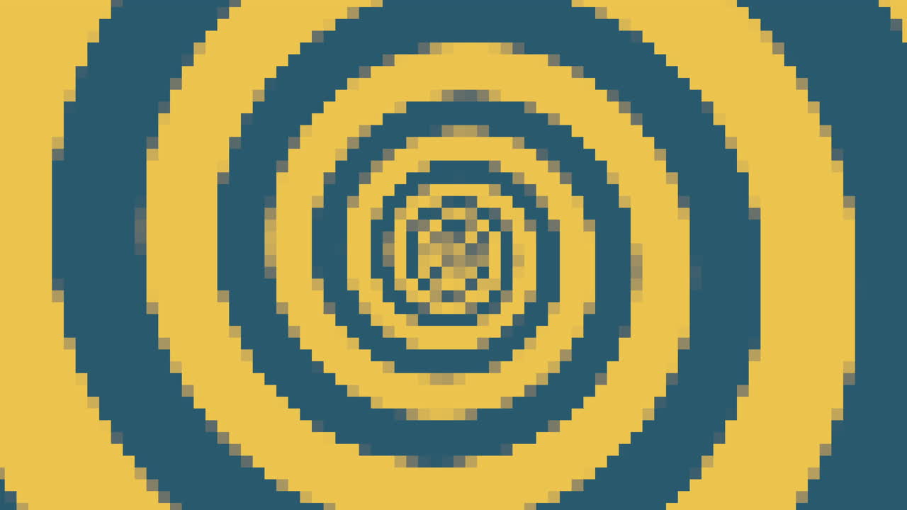 Pixel blu e gialli in motivo 8 bit con effetto vertigine