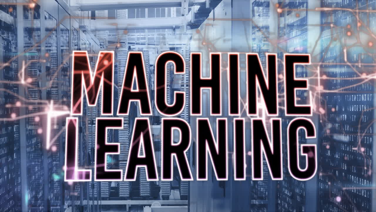 Animation of machine learning text over data servers in technology environment