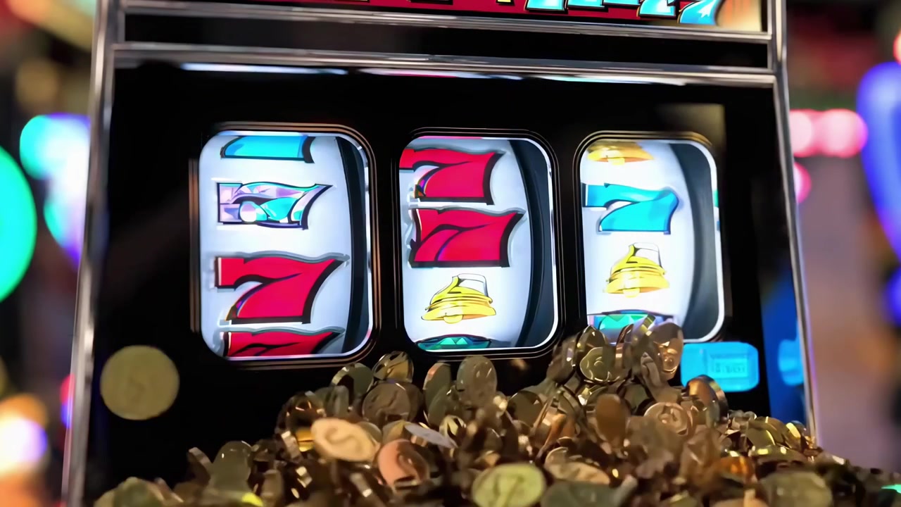 Slot Machine Winning Jackpot with Falling Gold Coins