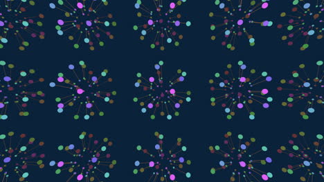 colorful shapes pattern with dots and lines on black gradient