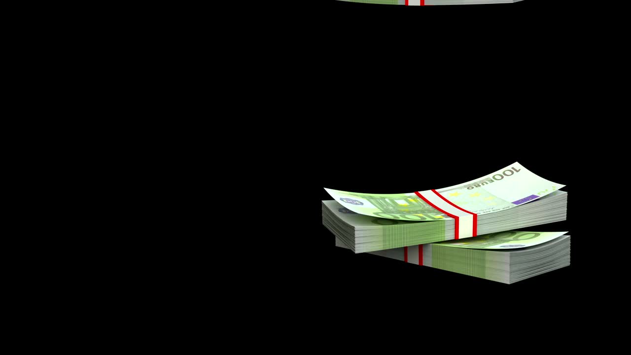 Falling pile of Euro money in 4K with Alpha Matte separate