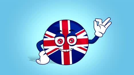 cartoon great britain united kingdom  ok hand gesture with face animation with alpha matte